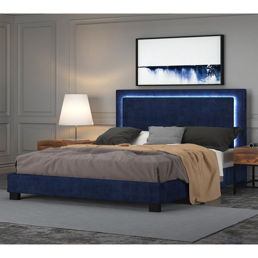 Worldwide Home Furnishings Lumina-78'' Bed-Blue 78" King Platform Bed W/Light 101-088K-BL