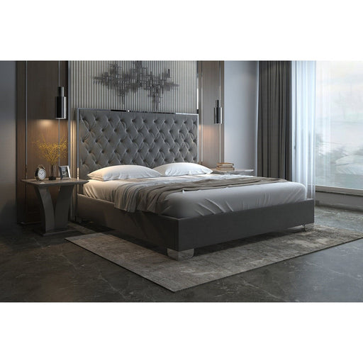 Worldwide Home Furnishings Lucille-78'' Bed-Grey/Silver 78" King Bed 101-596K-GY_CH