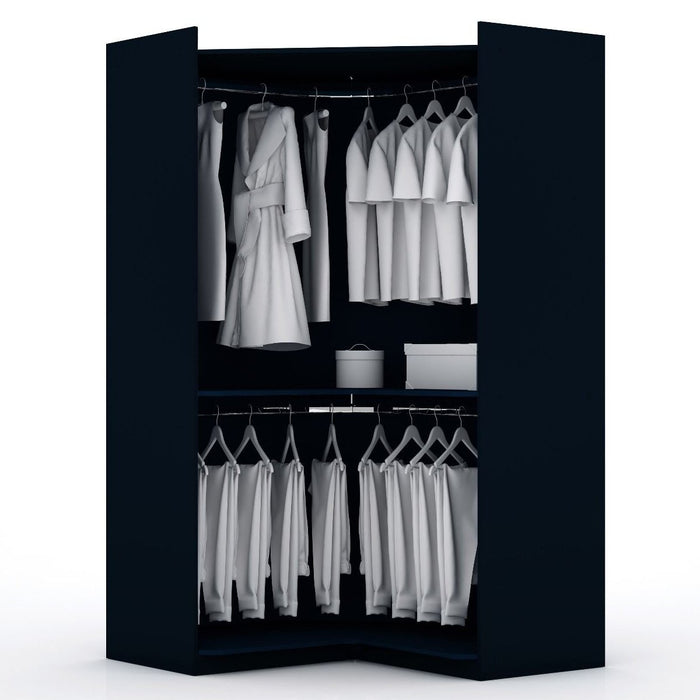 Manhattan Comfort Mulberry 2.0 Modern Corner Wardrobe Closet with 2 Hanging Rods in White