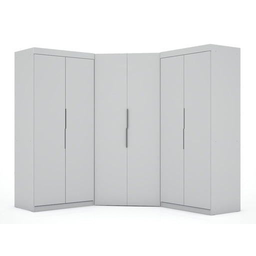 Manhattan Comfort Mulberry 3.0 Sectional Modern Wardrobe Corner Closet with 4 Drawers - Set of 3 in White