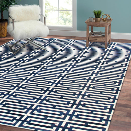 Pasargad Home Galaxy Collection Silver/Navy Cowhide Area Rug- 5' 0'' X 8' 0'' ptx-4165 5x8