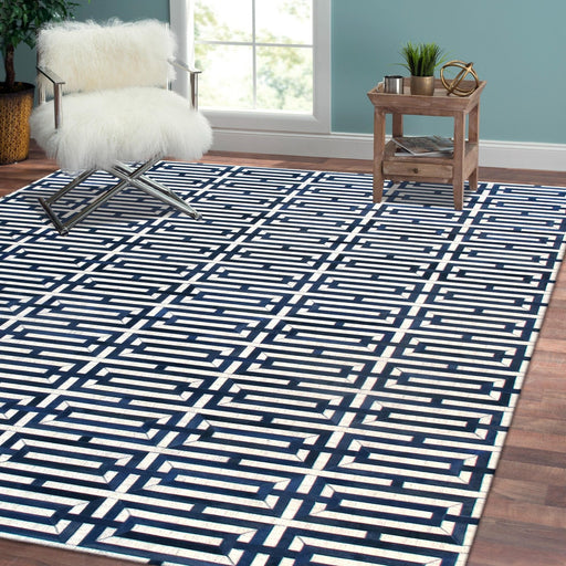 Pasargad Home Galaxy Collection Silver/Navy Cowhide Area Rug- 8' 0'' X 10' 0'' ptx-4165 8x10