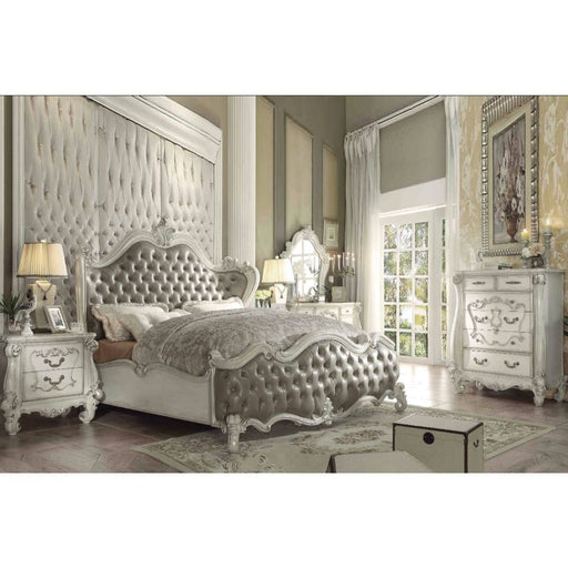 Acme Furniture Versailles Queen Bed - Hb in Vintage Gray Pu & Bone White 21150Q-HB