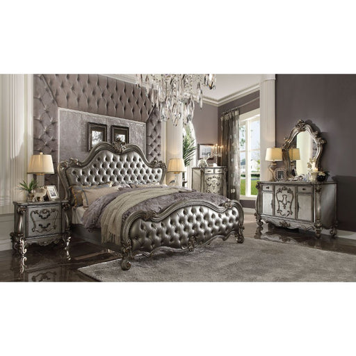 Acme Furniture Versailles II Cal King Bed - Hb in Silver PU & Antique Platinum 26834CK-HB