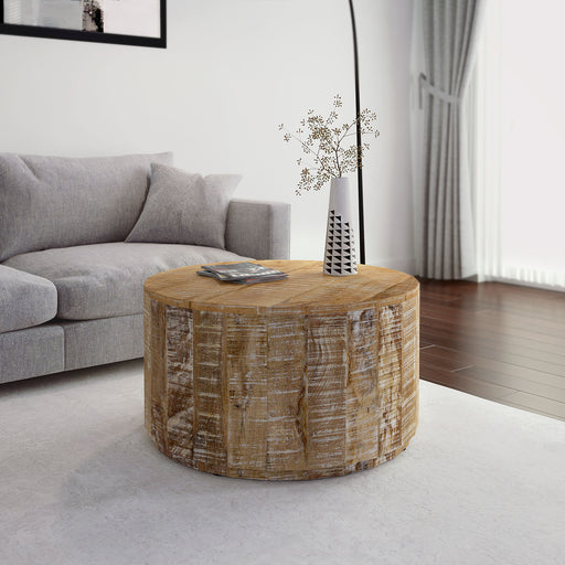 Worldwide Home Furnishings Eva-Coffee Table-Distressed Natural Round Coffee Table 301-126NT