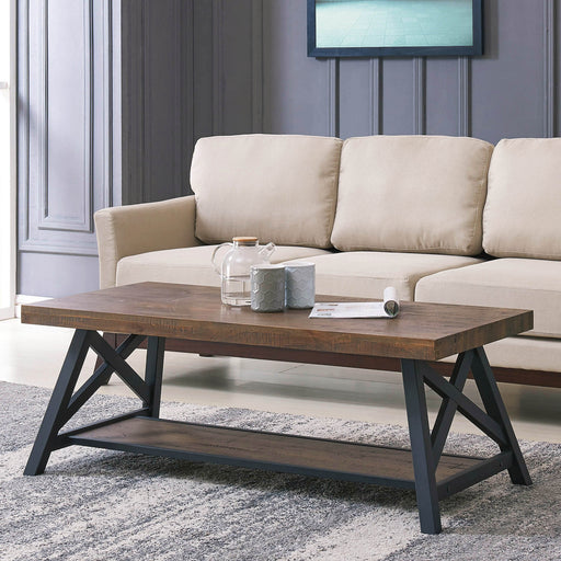 Worldwide Home Furnishings Langport-Coffee Table-Rustic Oak Rectangular Coffee Table 301-332RK