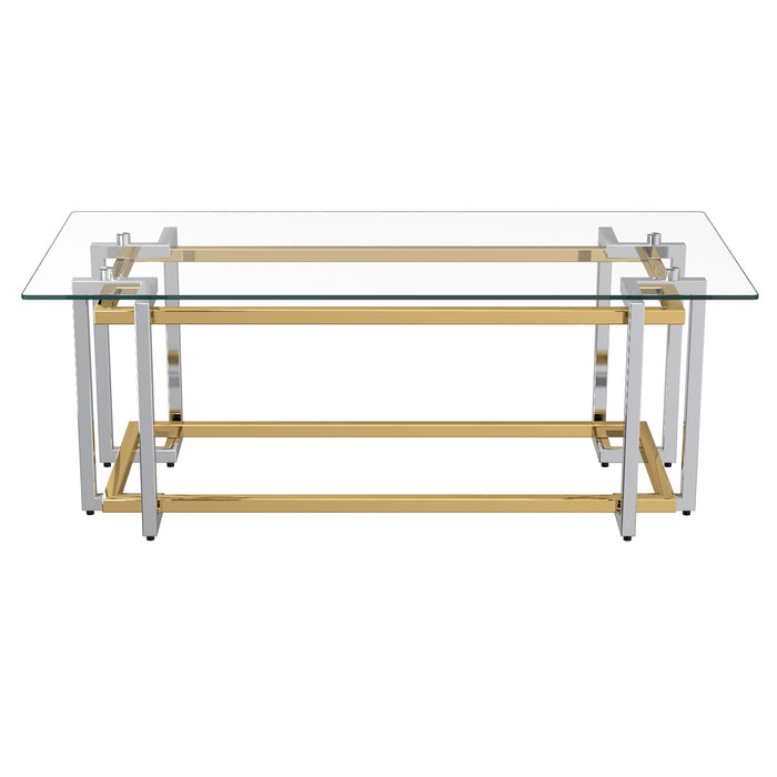 Worldwide Home Furnishings Florina-Rect Coffee Table-Silver/Gold Rectangular Coffee Table 301-561REC