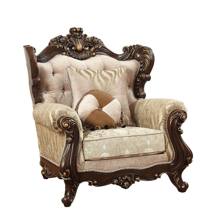Acme Furniture Shalisa Chair W/2 Pillows Same 51052 in Fabric & Walnut Finish LV01587