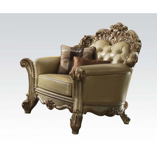 Acme Furniture Vendome Chair W/2 Pillows in Bone PU & Silve Patina Finish 53002B