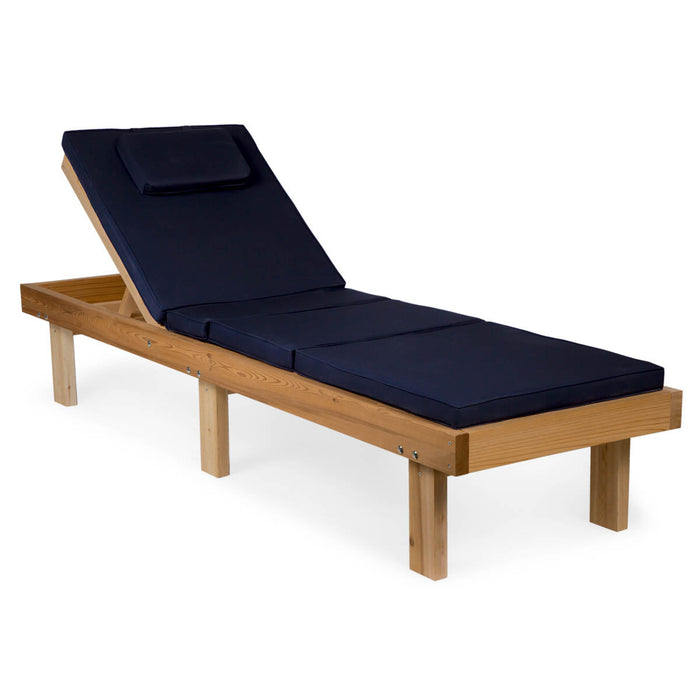 Reclining Cedar Chaise Lounger with Blue Cushion CL78-B