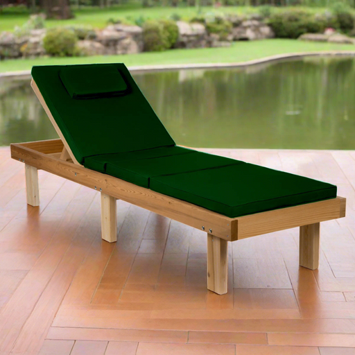 All Things Cedar Reclining Cedar Chaise Lounger with Green Cushion CL78-G