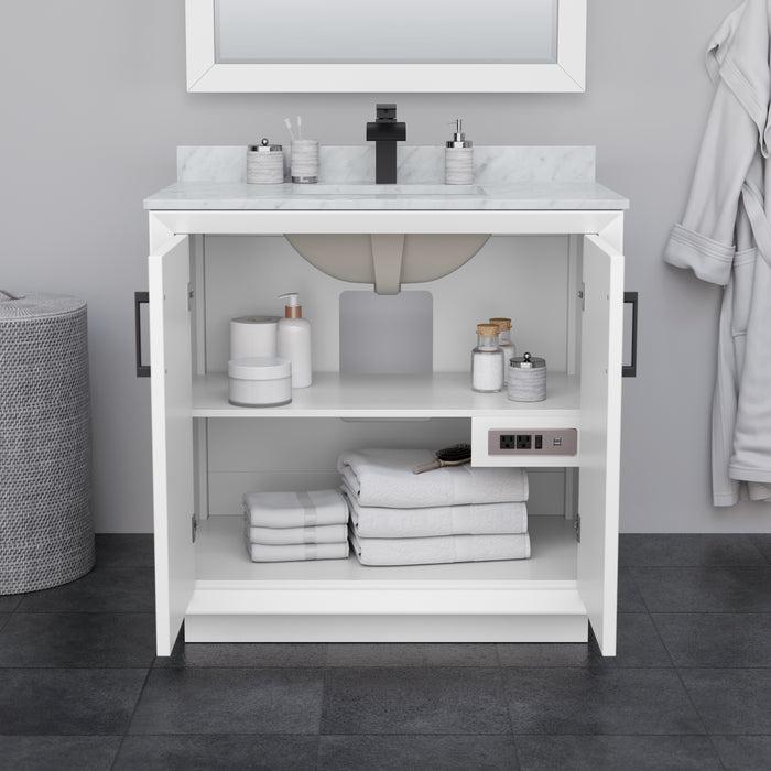 Wyndham Collection Strada 36 Inch Single Bathroom Vanity in White, Carrara Cultured Marble Countertop, Undermount Square Sink