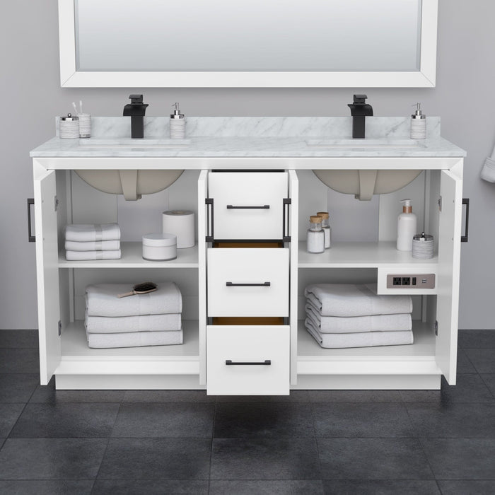 Wyndham Collection Strada 60 Inch Double Bathroom Vanity in White, No Countertop, No Sink