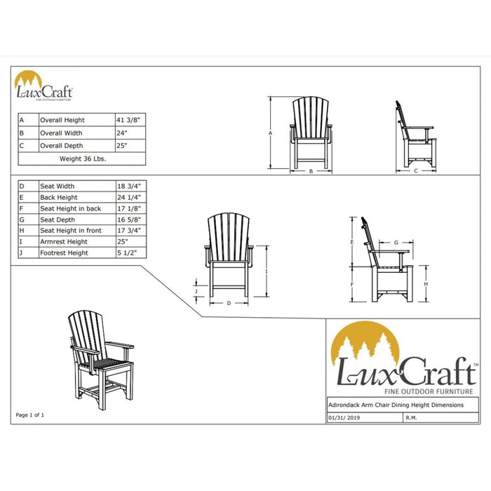 LuxCraft Adirondack Dining Height Arm Chair