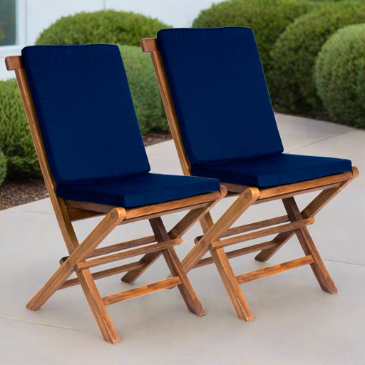 All Things Cedar Folding Chair Set with Blue Cushions TF22-2-B