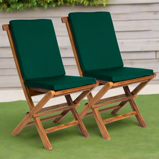 All Things Cedar Folding Chair Set with Green Cushions TF22-2-G