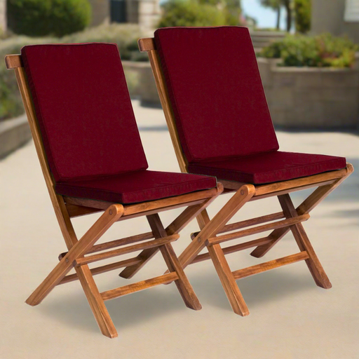 All Things Cedar Folding Chair Set with Red Cushions TF22-2-R