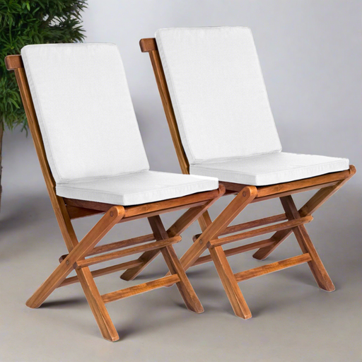 All Things Cedar Folding Chair Set with White Cushions TF22-2-W