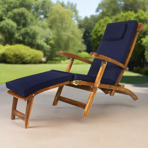 All Things Cedar 5-Position Steamer Chair with Blue Cushions TF53-B