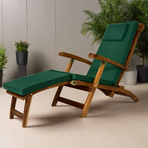 All Things Cedar 5-Position Steamer Chair with Green Cushions TF53-G
