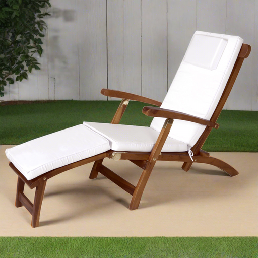 All Things Cedar 5-Position Steamer Chair with White Cushions TF53-W