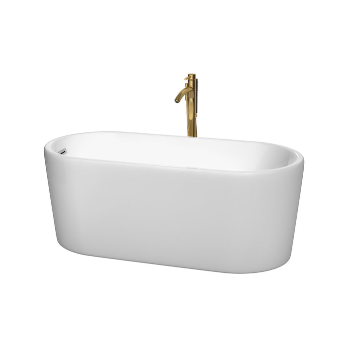 Wyndham Collection Ursula 59 Inch Freestanding Bathtub in White with Polished Chrome Trim and Floor Mounted Faucet