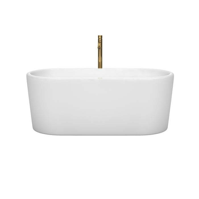 Wyndham Collection Ursula 59 Inch Freestanding Bathtub in White with Polished Chrome Trim and Floor Mounted Faucet
