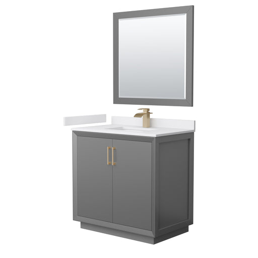 Wyndham Collection Strada 36 Inch Single Bathroom Vanity in Dark Gray, White Cultured Marble Countertop, Undermount Square Sink