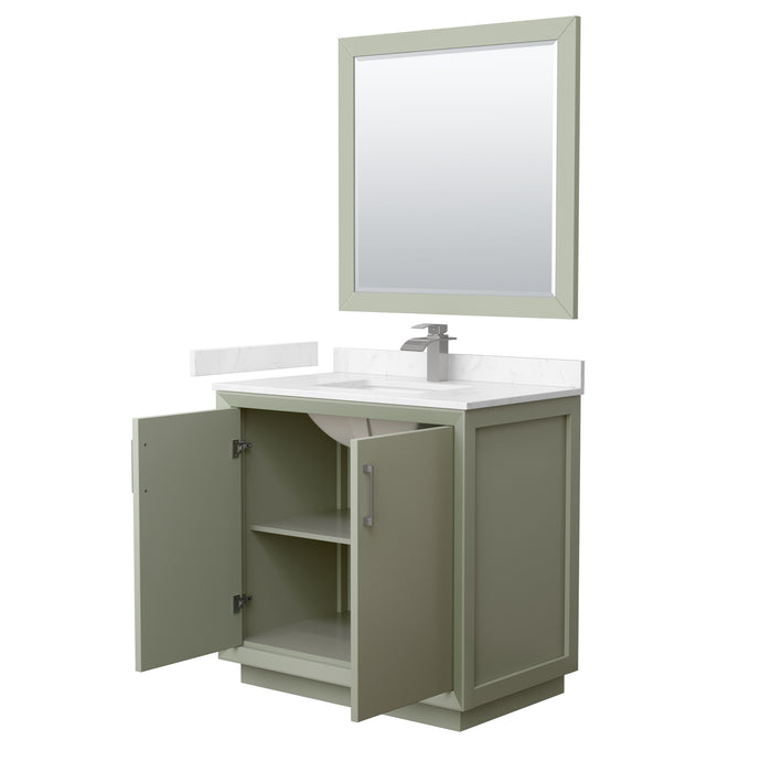Wyndham Collection Strada 36 Inch Single Bathroom Vanity in Light Green, Carrara Cultured Marble Countertop, Undermount Square Sink