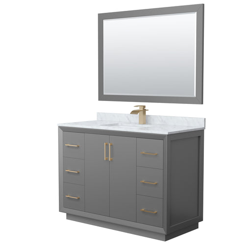 Wyndham Collection Strada 48 Inch Single Bathroom Vanity in Dark Gray, White Carrara Marble Countertop, Undermount Square Sink
