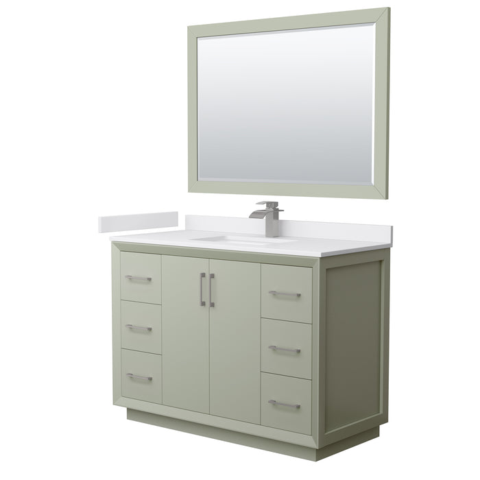 Wyndham Collection Strada 48 Inch Single Bathroom Vanity in Light Green, White Cultured Marble Countertop, Undermount Square Sink