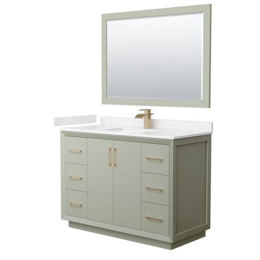 Wyndham Collection Strada 48 Inch Single Bathroom Vanity in Light Green, Carrara Cultured Marble Countertop, Undermount Square Sink
