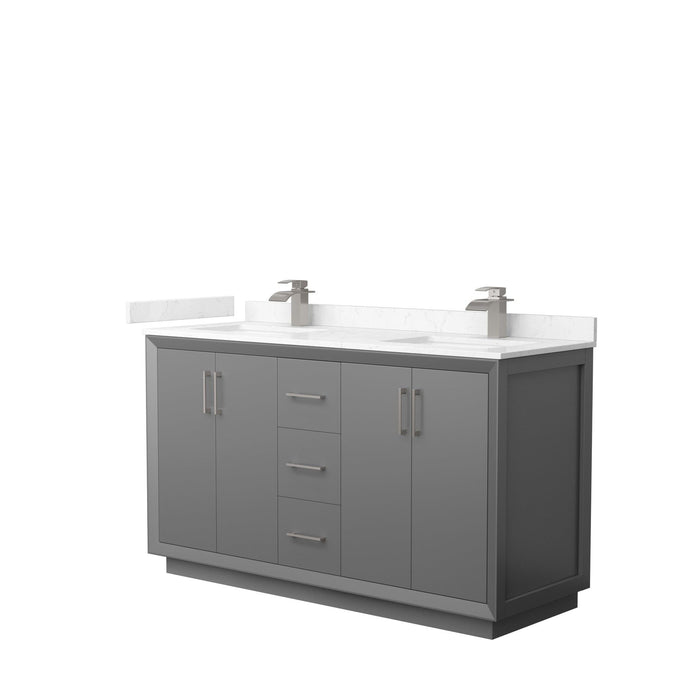 Wyndham Collection Strada 60 Inch Double Bathroom Vanity in Dark Gray, Carrara Cultured Marble Countertop, Undermount Square Sink
