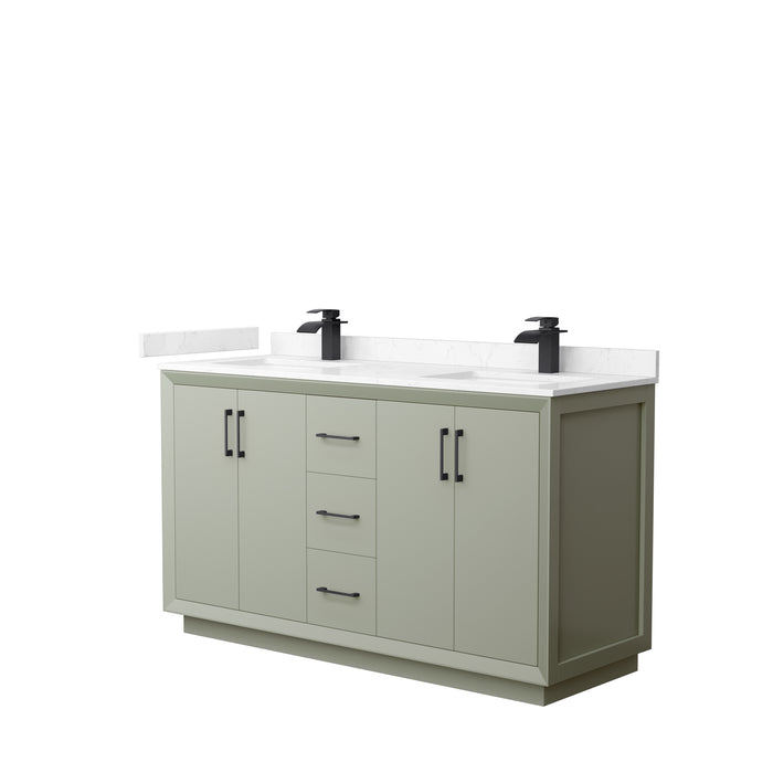 Wyndham Collection Strada 60 Inch Double Bathroom Vanity in Light Green, Carrara Cultured Marble Countertop, Undermount Square Sinks