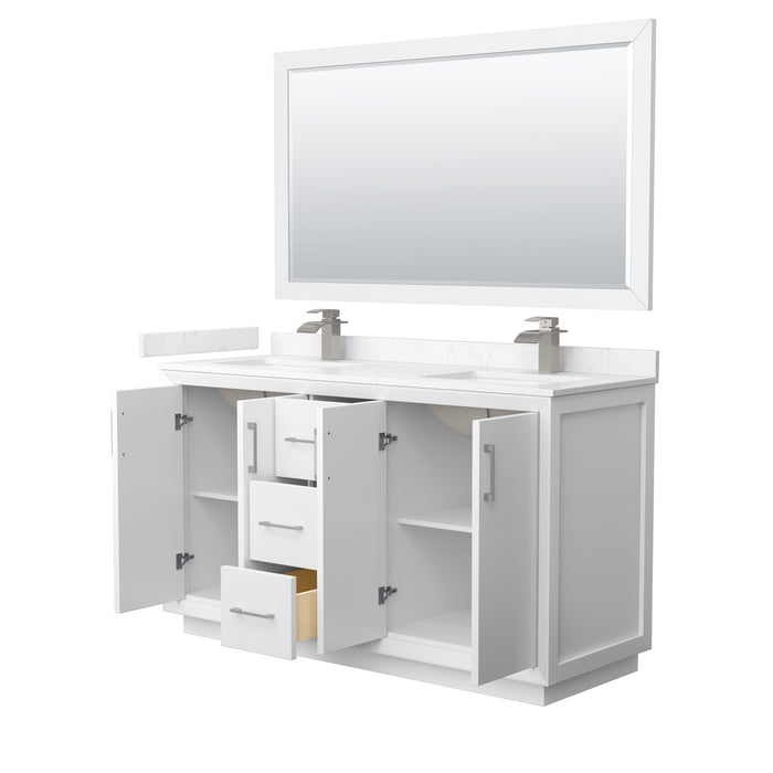 Wyndham Collection Strada 60 Inch Double Bathroom Vanity in White, Carrara Cultured Marble Countertop, Undermount Square Sink