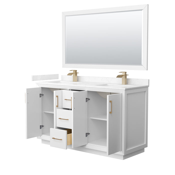 Wyndham Collection Strada 60 Inch Double Bathroom Vanity in White, Carrara Cultured Marble Countertop, Undermount Square Sink