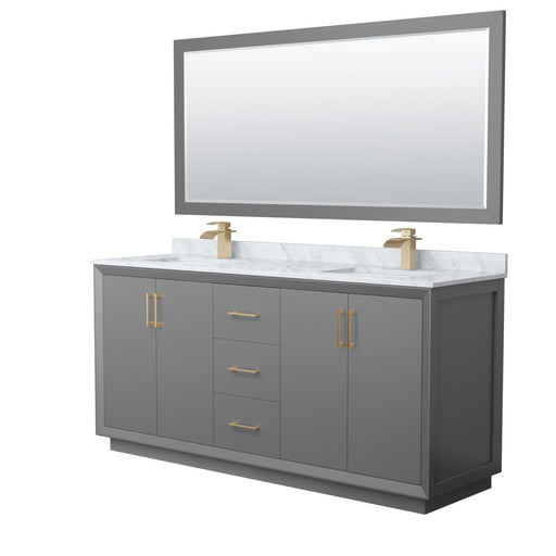 Wyndham Collection Strada 72 Inch Double Bathroom Vanity in Dark Gray, White Carrara Marble Countertop, Undermount Square Sink