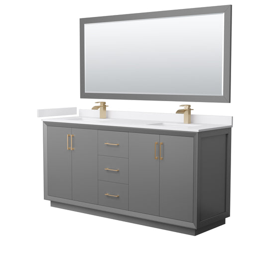 Wyndham Collection Strada 72 Inch Double Bathroom Vanity in Dark Gray, White Cultured Marble Countertop, Undermount Square Sink