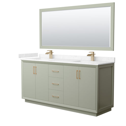 Wyndham Collection Strada 72 Inch Double Bathroom Vanity in Light Green, Carrara Cultured Marble Countertop, Undermount Square Sinks