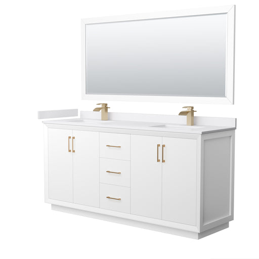 Wyndham Collection Strada 72 Inch Double Bathroom Vanity in White, White Cultured Marble Countertop, Undermount Square Sink