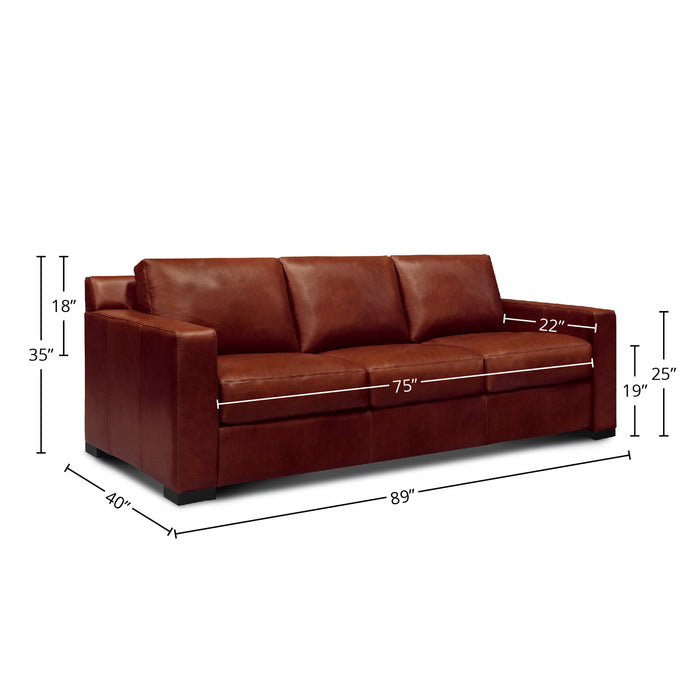 GTR Santiago 100% Top Grain Leather Mid-century Sofa, Russet Brown