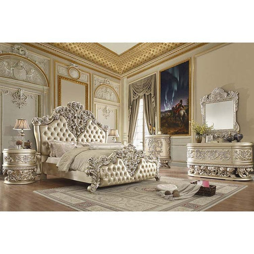 Acme Furniture Vatican E. King Bed - Hb in Pu, Light Gold & Champagne Silver Finish BD00461EK1