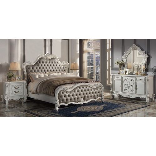 Acme Furniture Versailles II E. King Bed - Hb in Vintage Gray PU & Bone White Finish BD01322EK1