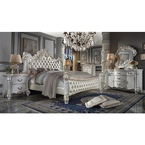 Acme Furniture Vendome Cal King Bed - Hb in PU & Antique Pearl Finish BD01337CK1