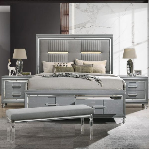 Acme Furniture Truman Ek Bed W/Led in Powder Grey Finish BD01722EK