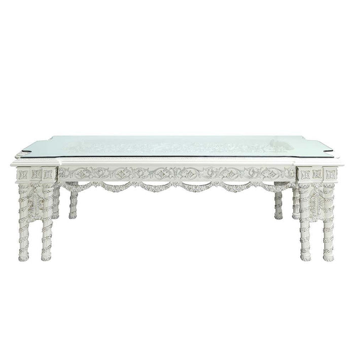 Acme Furniture Vanaheim Dining Table - Top & Legs in Antique White Finishl;l DN00678-1