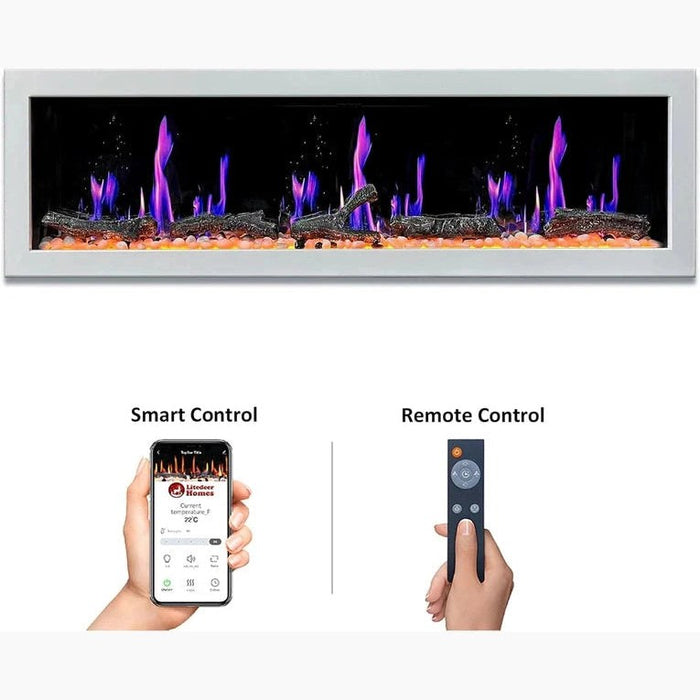 Litedeer Homes Latitude II 78" Smart Electric Fireplace with App Driftwood Log & River Rock ZEF78VW