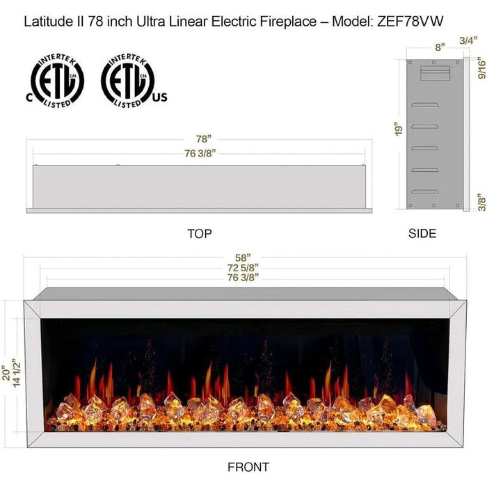 Litedeer Homes Latitude II 78" Smart Electric Fireplace with App Driftwood Log & River Rock ZEF78VW