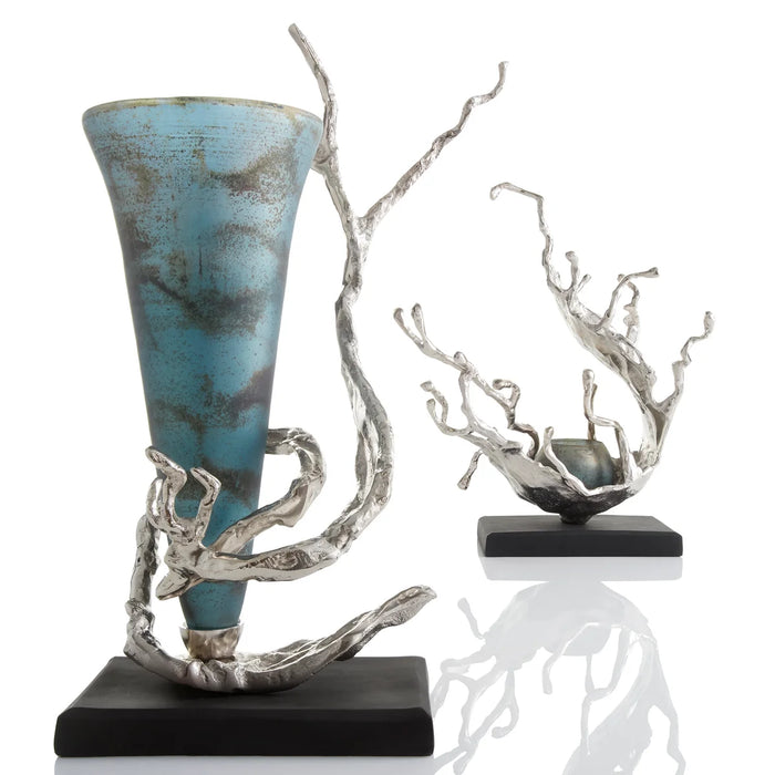 Cyan Design Aqueous Candleholder | Nickel And Blue Mist Glass 10204