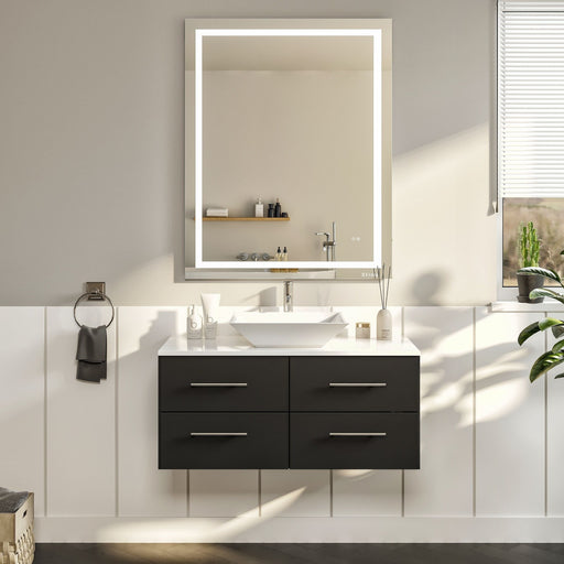 Eviva Totti Wave 36" Modern Bathroom Vanity in Espresso, or White, Finish with Super White Man-Made Stone Countertop and Porcelain Vessel Sink